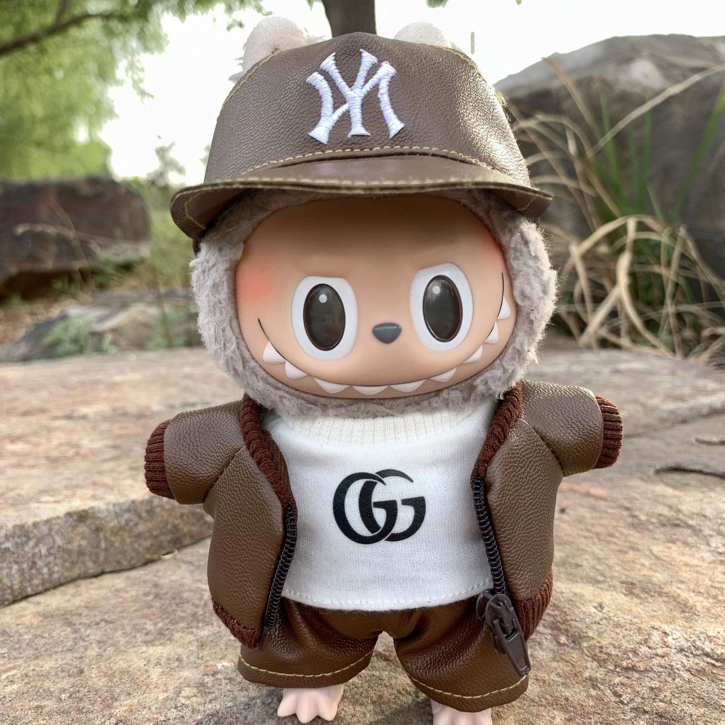 【Doll Clothes Only】Brown Leather Suit Labubu Clothing 4-Piece Set