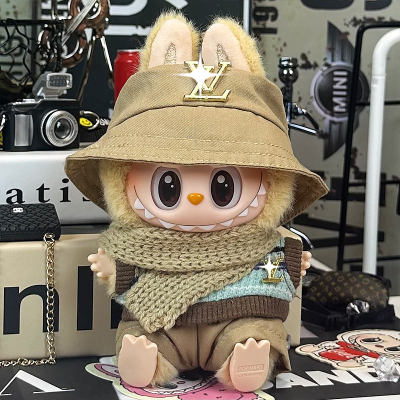 【Doll Clothes Only】Golden V Khaki Suit Labubu Clothing 4-Piece Set