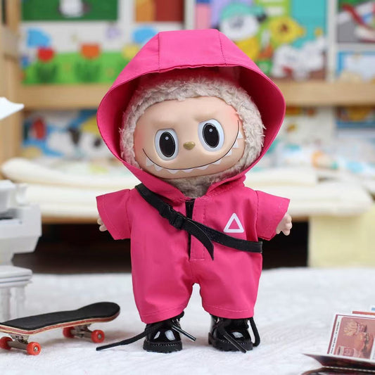 【Doll Clothes Only】Pink Combat Uniform Labubu Clothing 3-Piece Set
