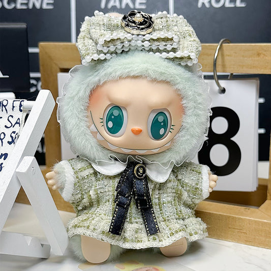 【Doll Clothes Only】Green Tweed Style Labubu Clothing 3-Piece Set