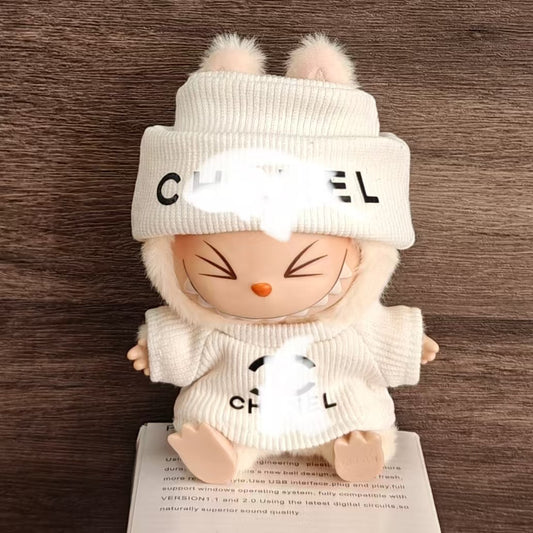【Doll Clothes Only】Cute Off-White Labubu Clothing 2-Piece Set