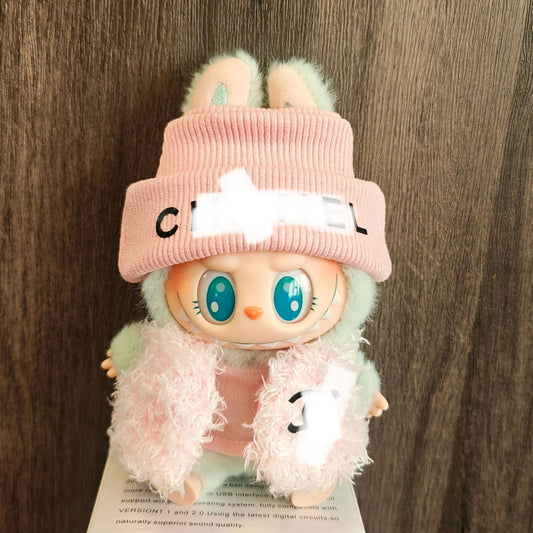 【Doll Clothes Only】 Pink Hat Labubu Clothing 2-Piece Set
