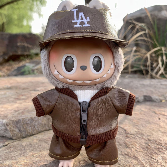 【Doll Clothes Only】Cool Leather Suit Labubu Clothing 4-Piece Set