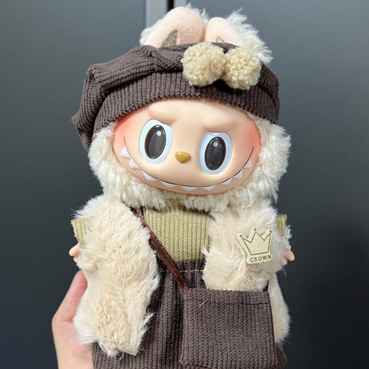 【Doll Clothes Only】Fluffy Beige Labubu Clothing 4-Piece Set