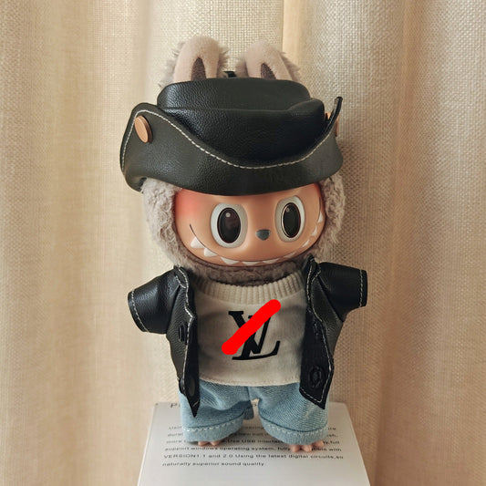 【Doll Clothes Only】Black Leather Jacket  Labubu Clothing 4-Piece Set