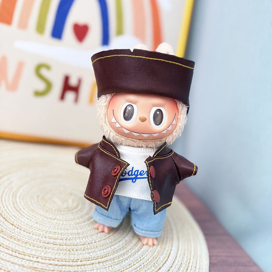 【Doll Clothes Only】Leather Jacket Cool Boy Labubu Clothing 4-Piece Set