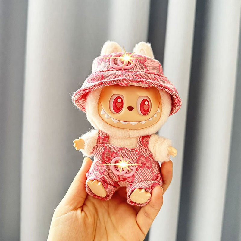 【Doll Clothes Only】Pink Checkered Labubu Clothing 2-Piece Set