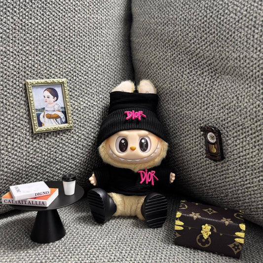 【Doll Clothes Only】Black Simple Labubu Clothing 2-Piece Set