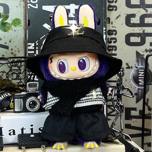 【Doll Clothes Only】Golden V Black Suit  Labubu Clothing 4-Piece Set