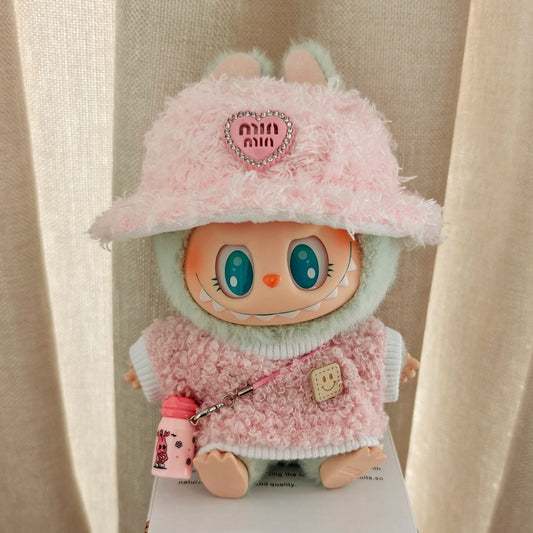 【Doll Clothes Only】Pink Plush Labubu Clothing 3-Piece Set