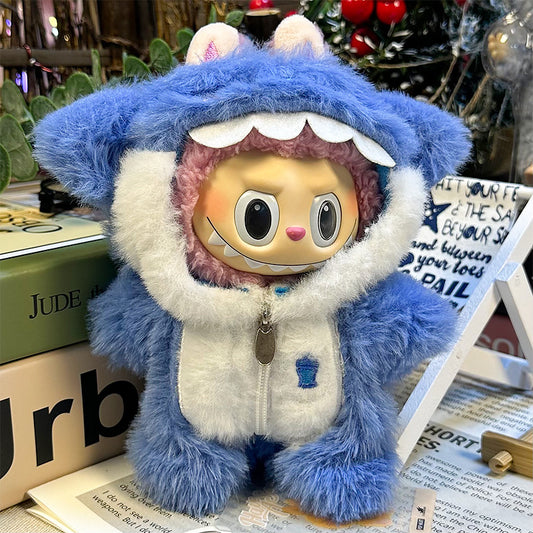 【Doll Clothes Only】Zipper Blue Shark Labubu Clothing 2-Piece Set