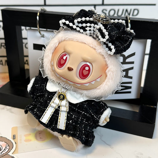 【Doll Clothes Only】Black Tweed Style Labubu Clothing 3-Piece Set