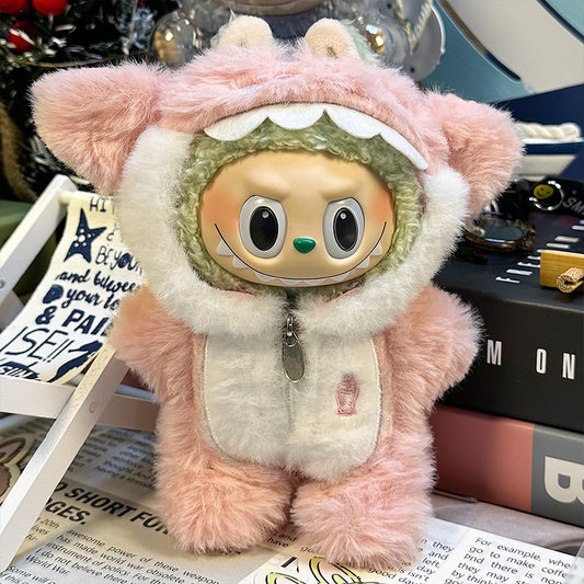 【Doll Clothes Only】Zipper Pink Shark Labubu Clothing 2-Piece Set
