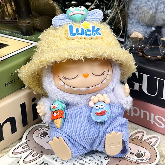 【Doll Clothes Only】Blue Big - mouthed Fish Labubu Clothing 3-Piece Set